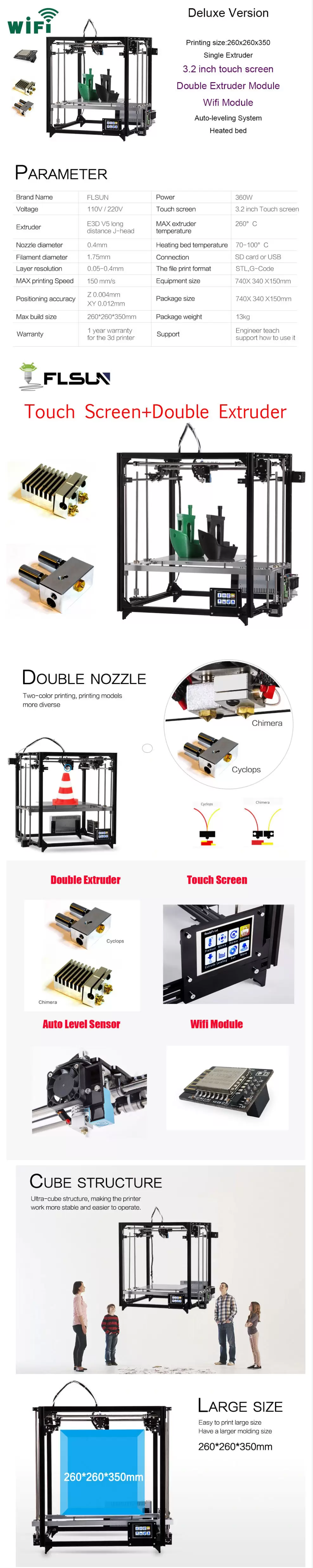 FLSUN CUBE Large Scale Dual Extruder 3D Printer