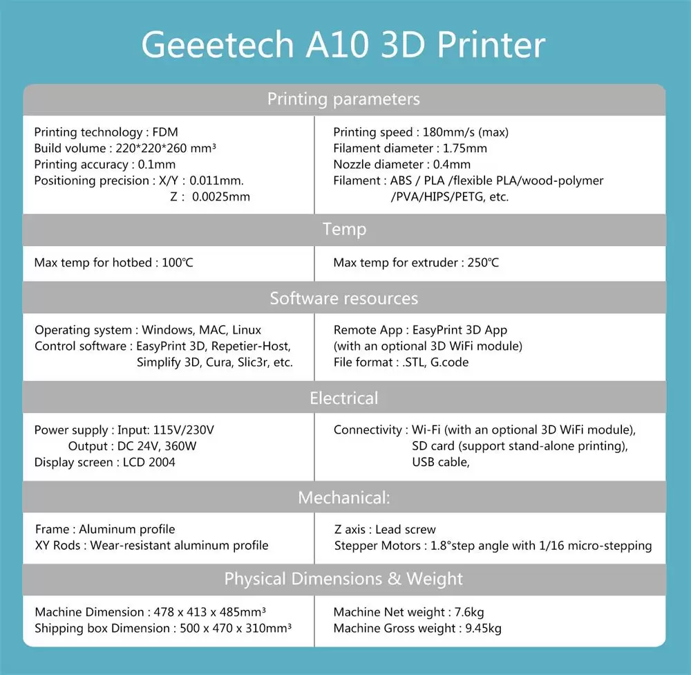 Geeetech A10 3D Printer Kit