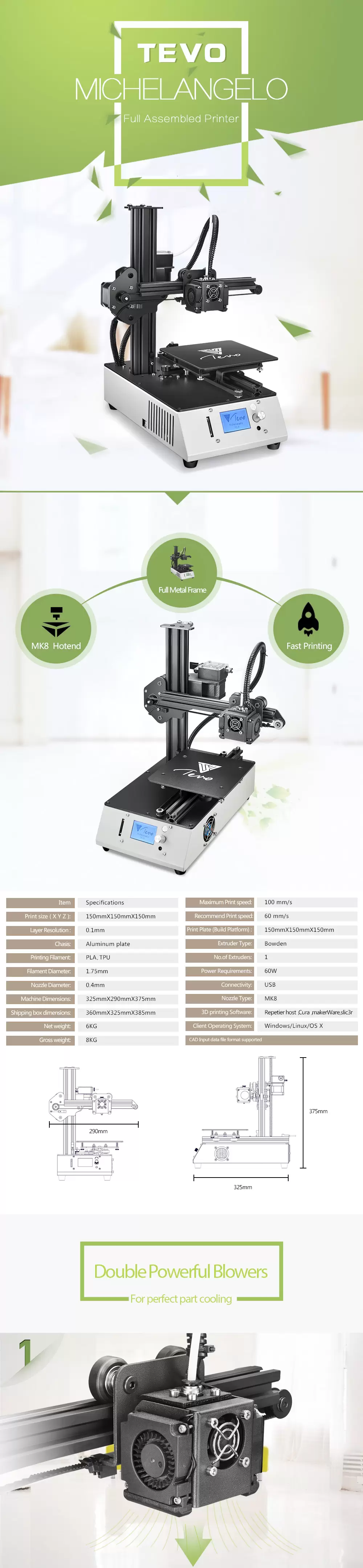 Tevo Michelangelo Cantilever 3D Printer