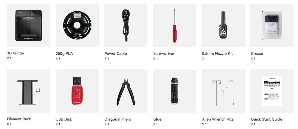 flashforge adventurer 5m pro package list