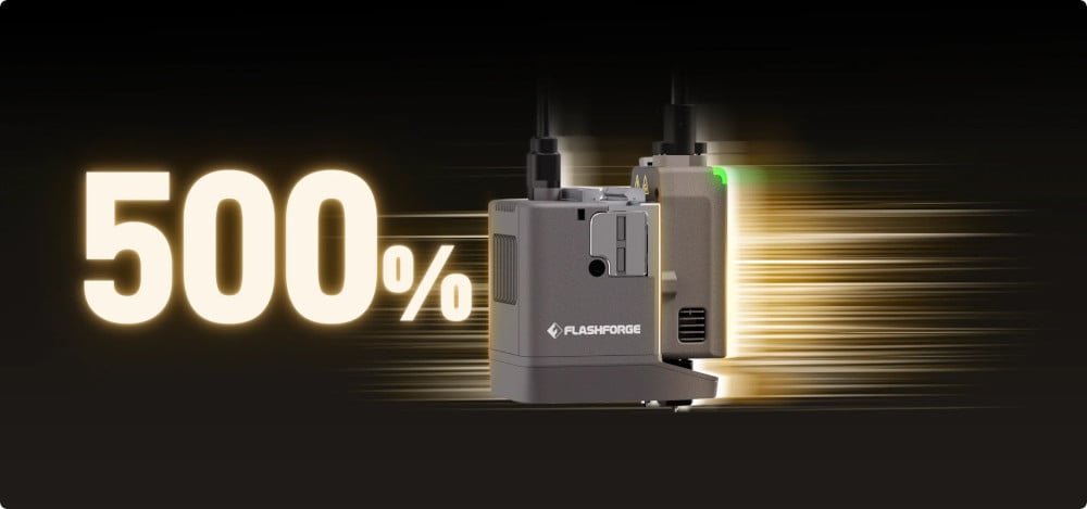 Flashforge Creator 5 Pro toolhead swapping demonstrating up to 500 percent faster multicolor 3D printing