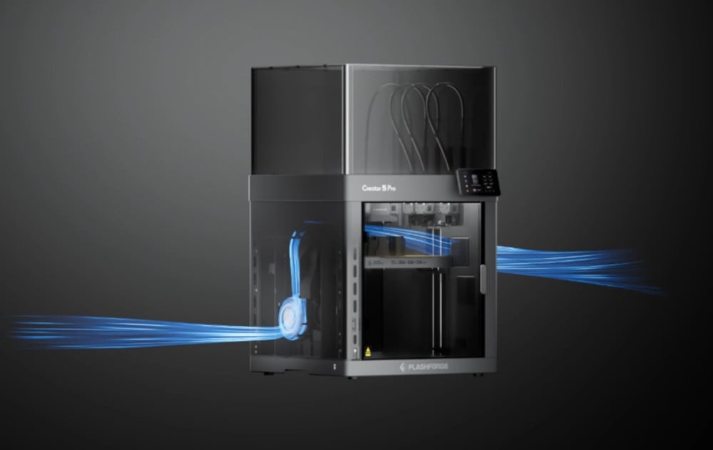 Flashforge Creator 5 Pro cooling mode drawing in cool air to quickly cool the enclosure for PLA and PETG printing