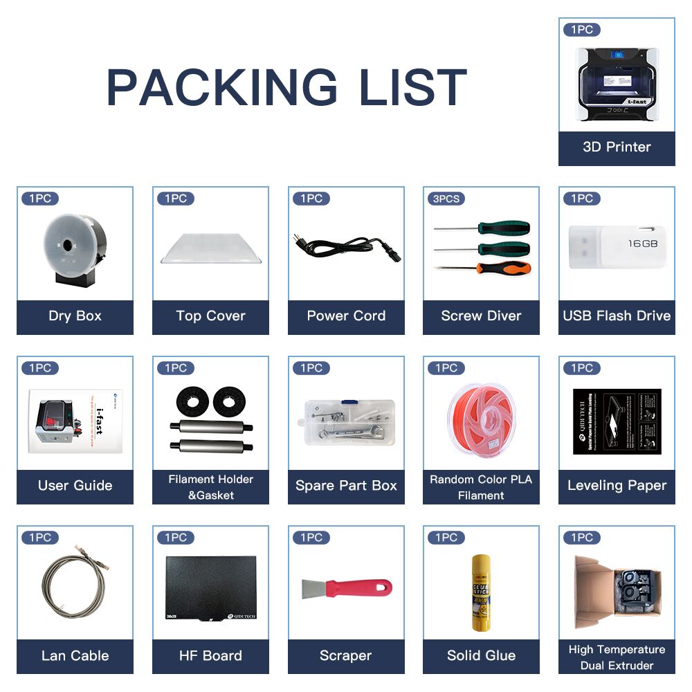Qidi Tech i-fast packaging list
