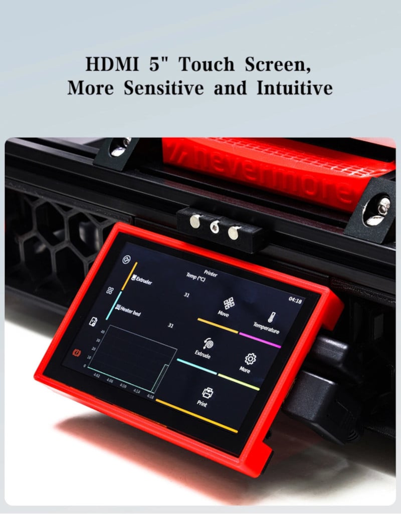 HDMI 5 inch touch screen interface mounted on the Voron 2.4 R2 Ultra 3D printer