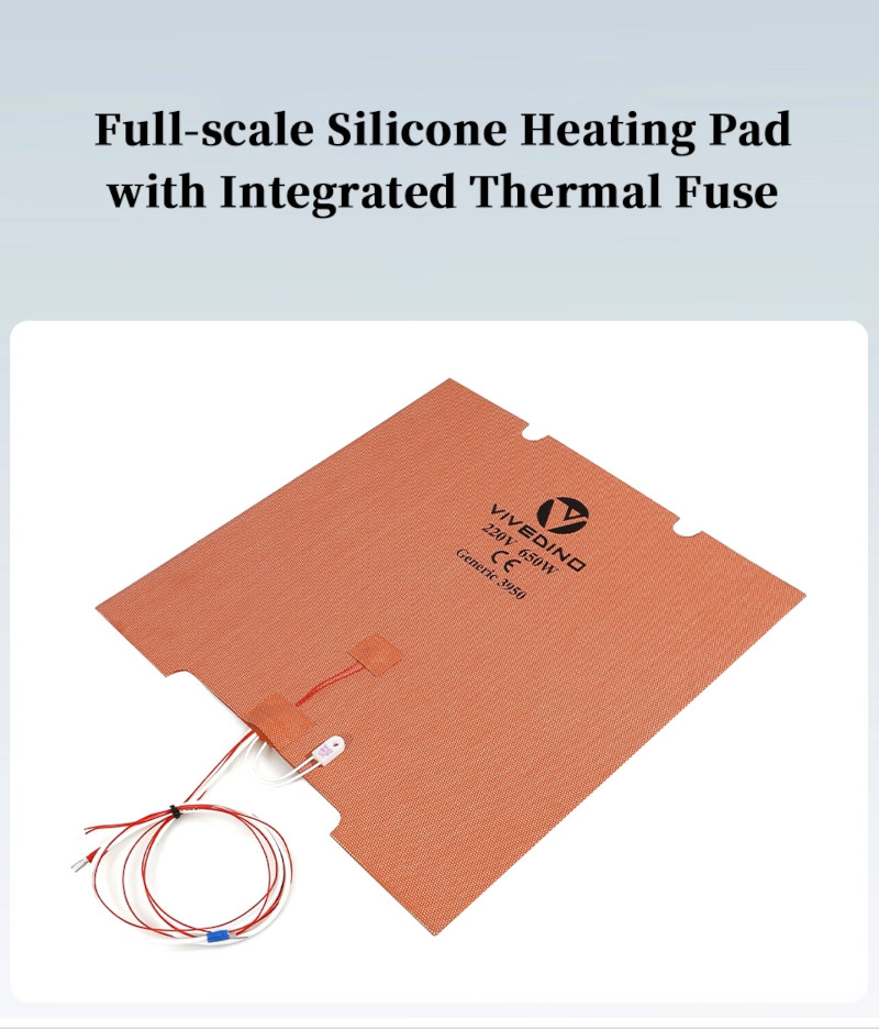 Silicone AC heating pad with thermistor and integrated thermal fuse for Voron 2.4 R2 Ultra